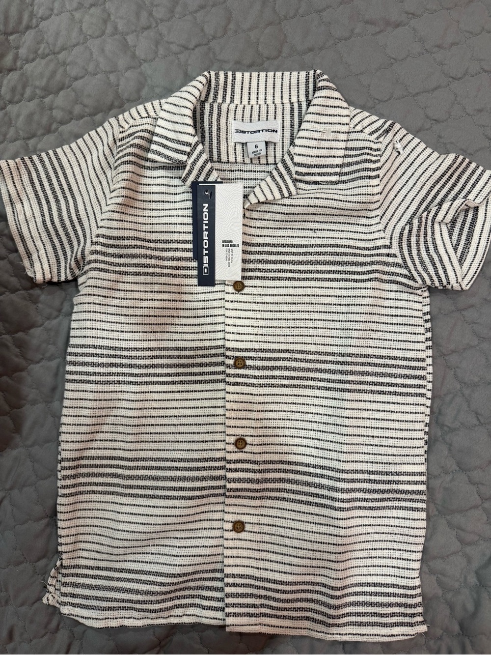 Distortion Kids' Black & White Striped Short-Sleeve Button-Down Shirt